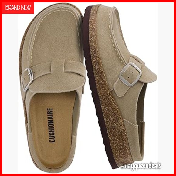 Shoes - Genuine Leather Mule Clogs with Cork Footbed, Buckle Strap, All-Day Comfort